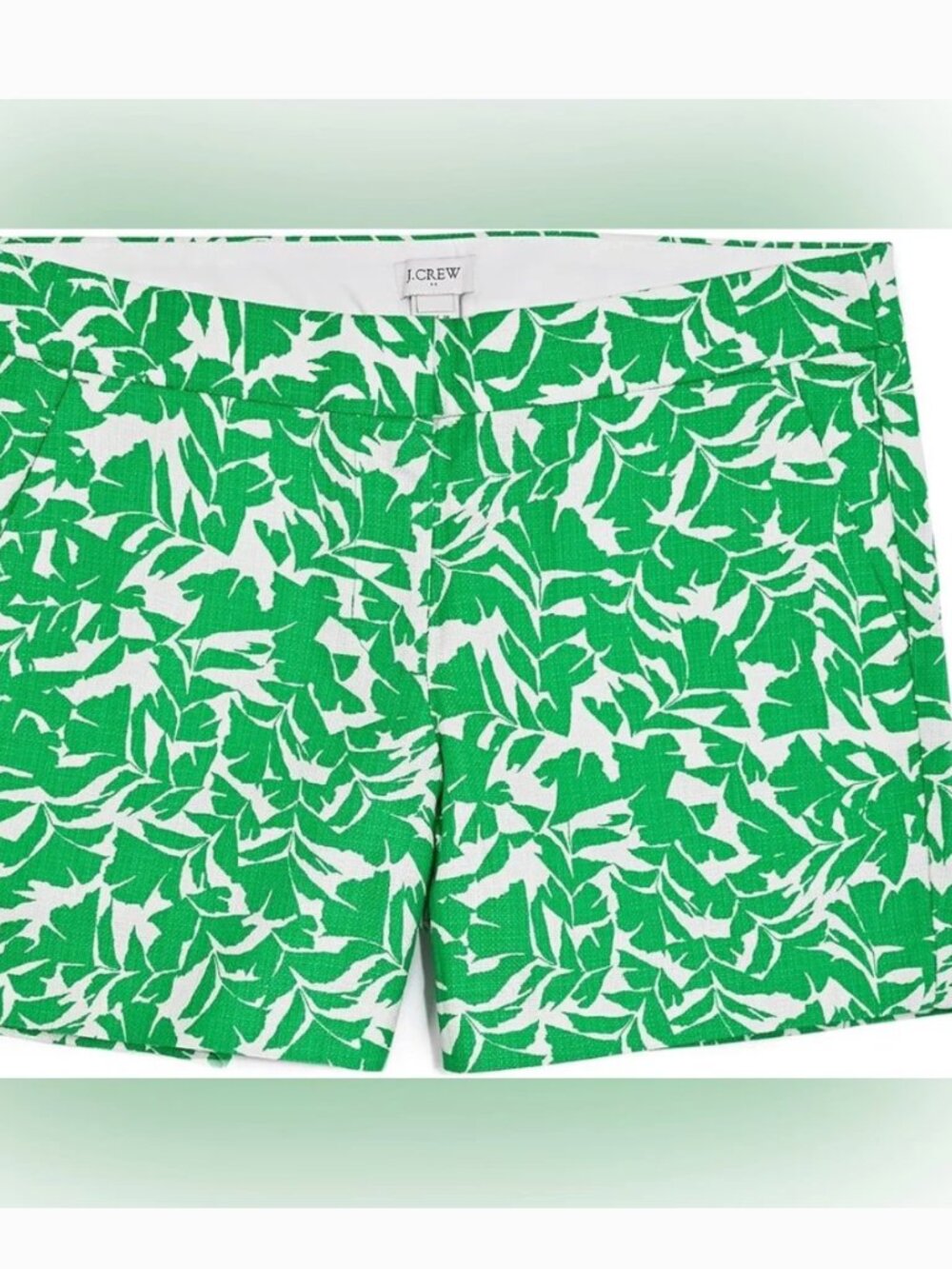 J. Crew Green and White Leaf-Print Jean Shorts Size 6